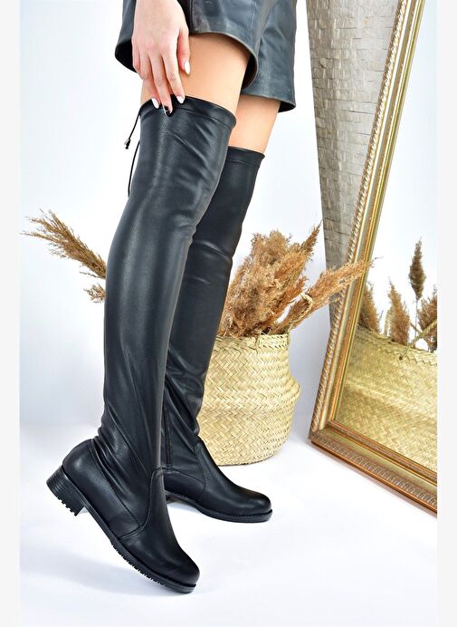 Suni Deri Siyah Streç Kadın Çizme G268573002 - Görsel 6