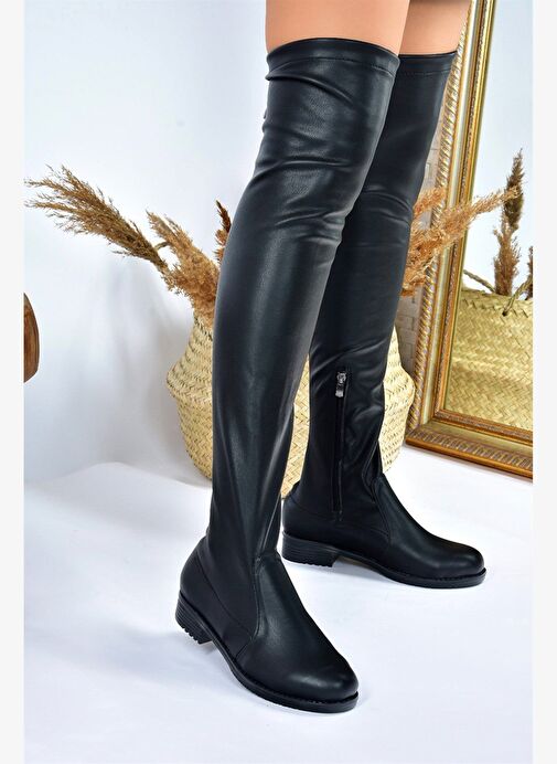 Suni Deri Siyah Streç Kadın Çizme G268573002 - Görsel 5