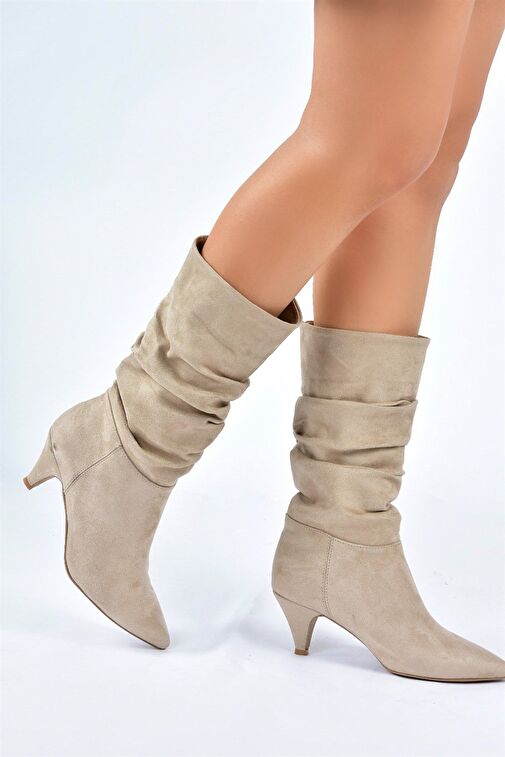 Ten Süet Kısa Topuklu Büzgülü Kadın Bot L404810602 - Görsel 3