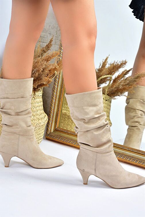 Ten Süet Kısa Topuklu Büzgülü Kadın Bot L404810602 - Görsel 5