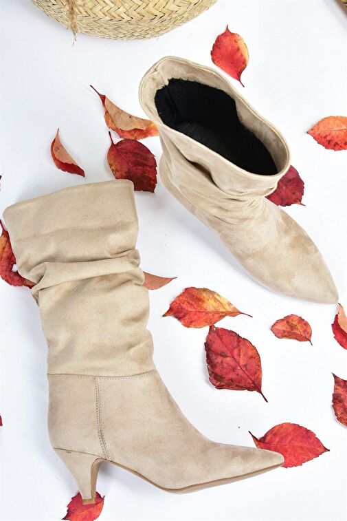 Ten Süet Kısa Topuklu Büzgülü Kadın Bot L404810602 - Görsel 7