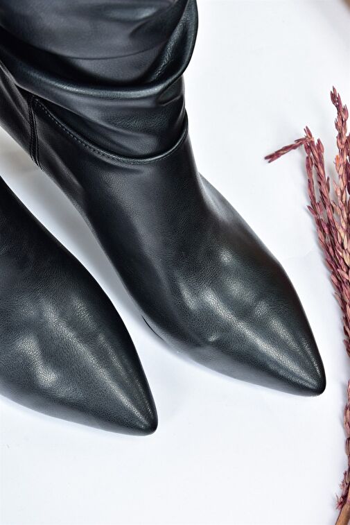 Siyah Kısa Topuklu Büzgülü Kadın Bot L404810609 - Görsel 8