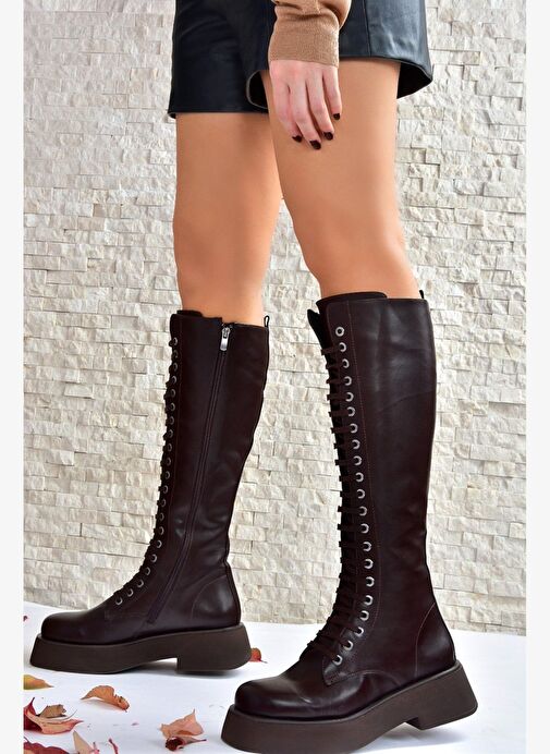 Kahverengi Bağcıklı Günlük Kadın Çizme L610130909 - Görsel 2