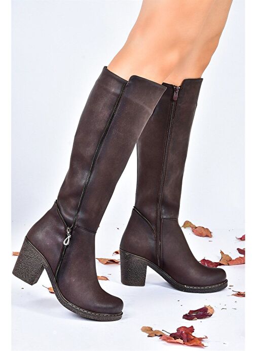 Kahverengi Kalın Topuklu Kadın Çizme G674252009 - Görsel 2