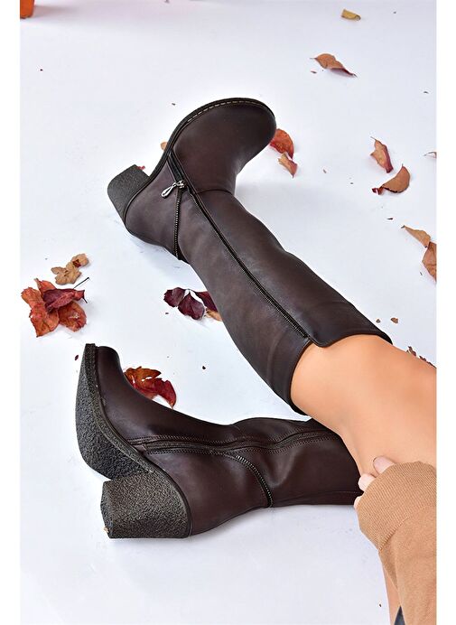 Kahverengi Kalın Topuklu Kadın Çizme G674252009 - Görsel 3