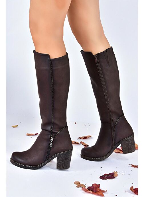 Kahverengi Kalın Topuklu Kadın Çizme G674252009 - Görsel 4