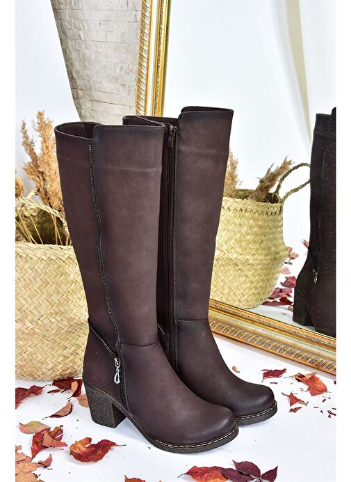 Kahverengi Kalın Topuklu Kadın Çizme G674252009 - Görsel 6