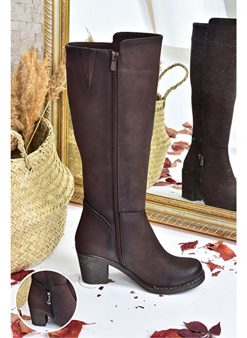 Kahverengi Kalın Topuklu Kadın Çizme G674252009 - Görsel 7