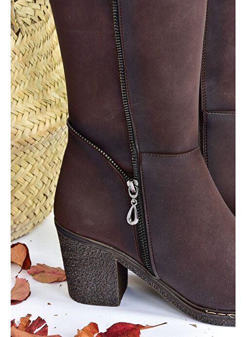 Kahverengi Kalın Topuklu Kadın Çizme G674252009 - Görsel 8