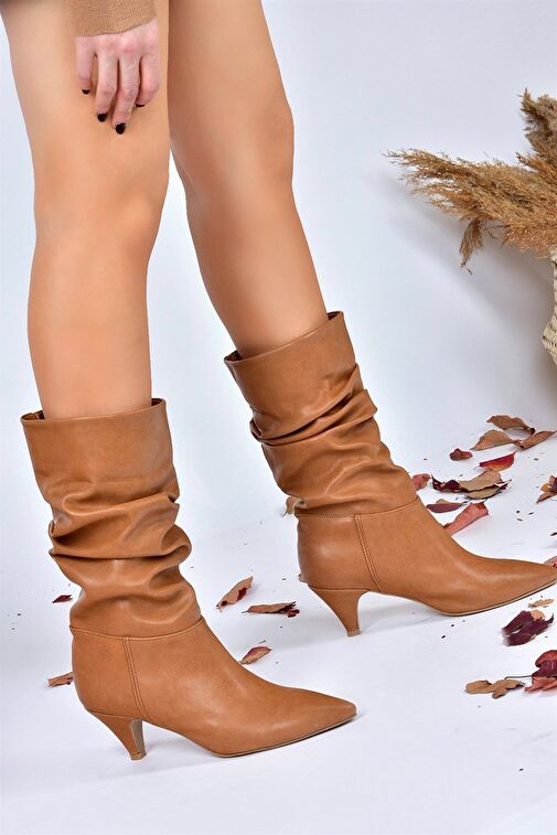 Taba Kısa Topuklu Büzgülü Kadın Bot L404810609 - Görsel 4