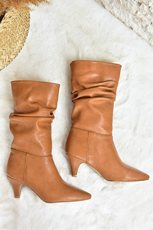 Taba Kısa Topuklu Büzgülü Kadın Bot L404810609 - Görsel 6