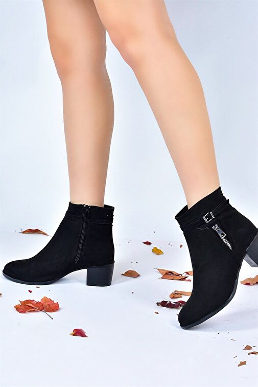 Siyah Süet Kalın Topuklu Kadın Bot L674155202 - Görsel 4