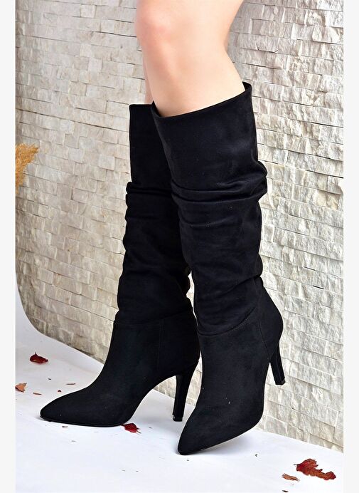 Siyah Süet İnce Topuklu Kadın Çizme L404868002 - Görsel 4