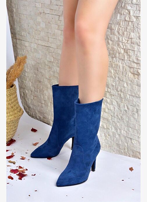 Lacivert Süet İnce Topuklu Kadın Bot L404891302 - Görsel 2