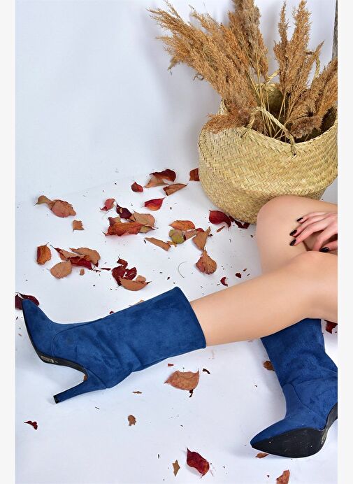 Lacivert Süet İnce Topuklu Kadın Bot L404891302 - Görsel 5