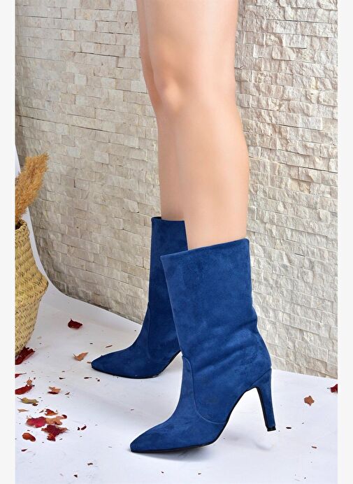 Lacivert Süet İnce Topuklu Kadın Bot L404891302 - Görsel 6