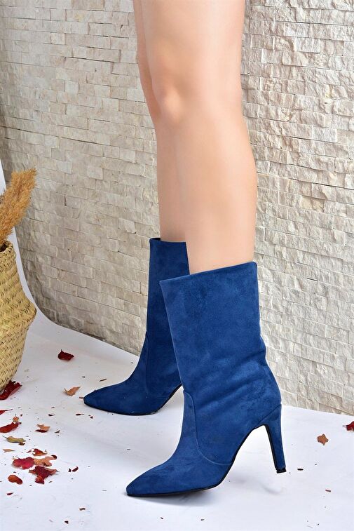 Lacivert Süet İnce Topuklu Kadın Bot L404891302 - Görsel 7