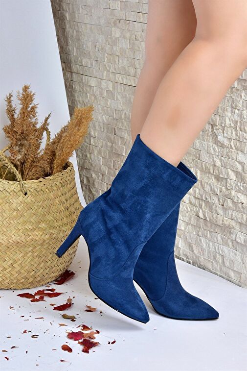 Lacivert Süet İnce Topuklu Kadın Bot L404891302 - Görsel 9