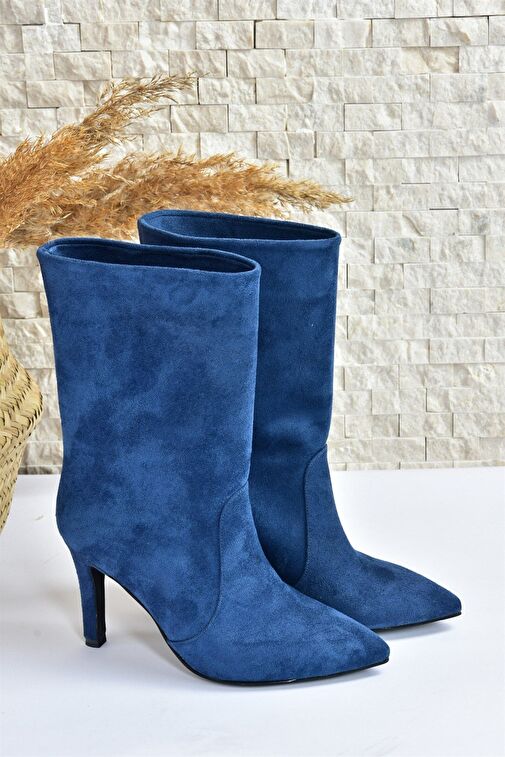 Lacivert Süet İnce Topuklu Kadın Bot L404891302 - Görsel 10