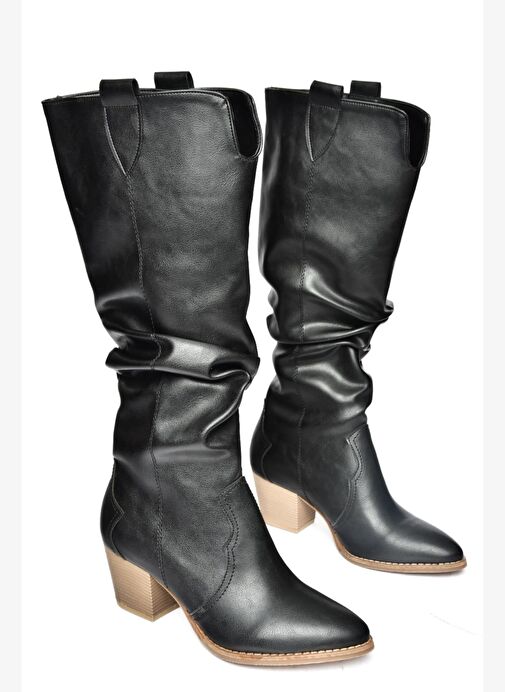 Siyah Büzgülü Dallas Kadın Çizme J404040109 - Görsel 6