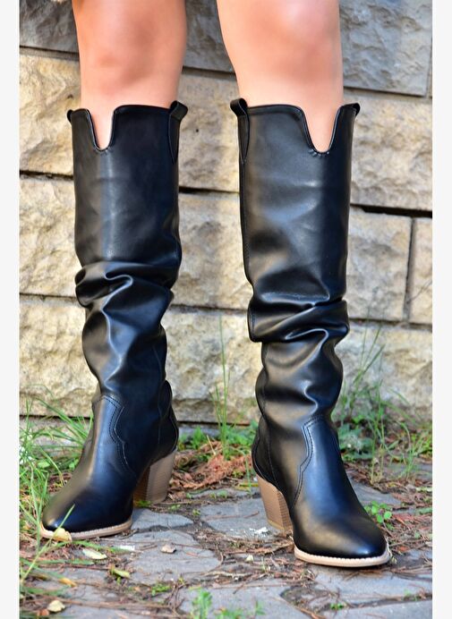 Siyah Büzgülü Dallas Kadın Çizme J404040109 - Görsel 5