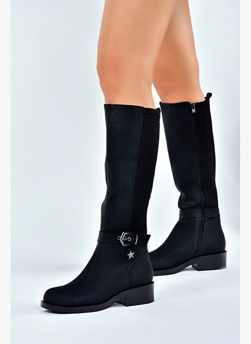 Siyah Arkası Dalgıç Streç Kumaş Kısa Topuklu Günlük Kadın Çizme G674240109 - Görsel 3