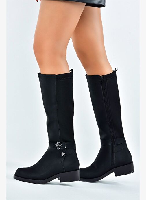 Siyah Arkası Dalgıç Streç Kumaş Kısa Topuklu Günlük Kadın Çizme G674240109 - Görsel 2