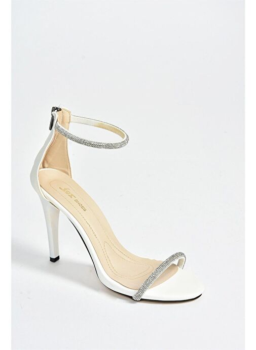 Beyaz Tek Bant Taşlı Kadın Abiye Ayakkabı M251800009 - Görsel 7