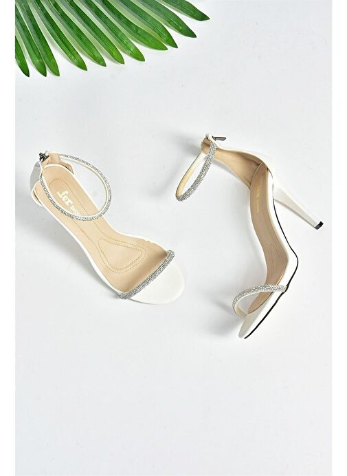 Beyaz Tek Bant Taşlı Kadın Abiye Ayakkabı M251800009 - Görsel 8