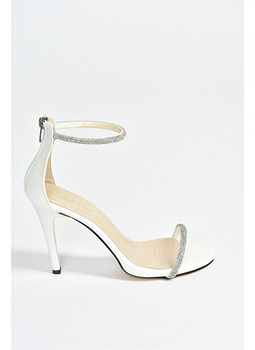 Beyaz Tek Bant Taşlı Kadın Abiye Ayakkabı M251800009 - Görsel 9