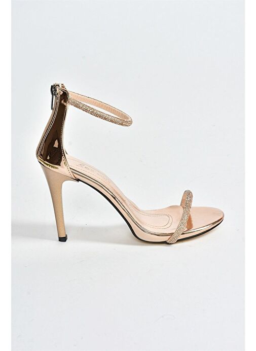 Bronz Ayna Tek Bant Taşlı Kadın Abiye Ayakkabı M251800034 - Görsel 5