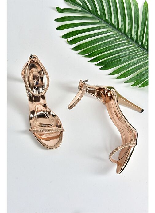 Bronz Ayna Tek Bant Taşlı Kadın Abiye Ayakkabı M251800034 - Görsel 6