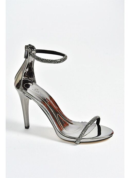 Platin Ayna Tek Bant Taşlı Kadın Abiye Ayakkabı M251800034 - Görsel 5