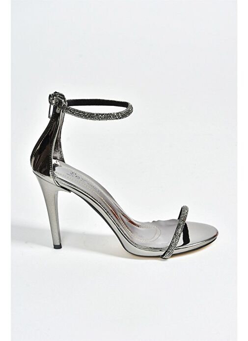 Platin Ayna Tek Bant Taşlı Kadın Abiye Ayakkabı M251800034 - Görsel 6