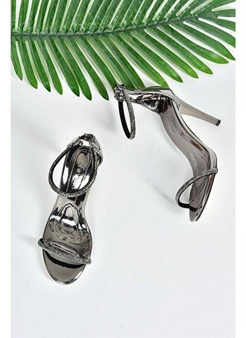 Platin Ayna Tek Bant Taşlı Kadın Abiye Ayakkabı M251800034 - Görsel 7