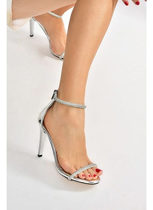 Gümüş Ayna Tek Bant Taşlı Kadın Abiye Ayakkabı M251800034 - Görsel 2