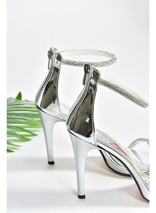 Gümüş Ayna Tek Bant Taşlı Kadın Abiye Ayakkabı M251800034 - Görsel 5