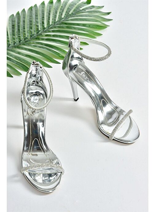 Gümüş Ayna Tek Bant Taşlı Kadın Abiye Ayakkabı M251800034 - Görsel 6