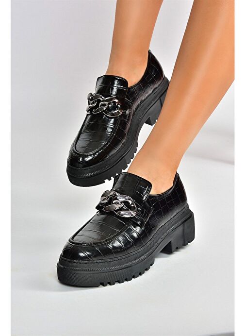 Siyah Kroko Baskı Kalın Tabanlı Günlük Kadın Ayakkabı K294760011 - Görsel 2