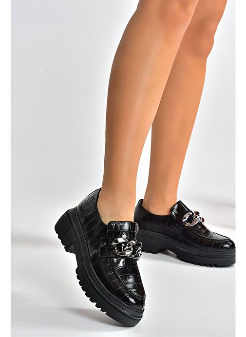 Siyah Kroko Baskı Kalın Tabanlı Günlük Kadın Ayakkabı K294760011 - Görsel 4