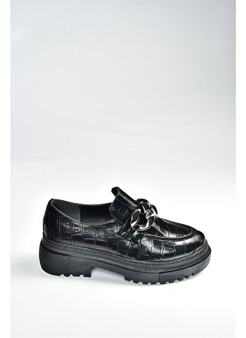 Siyah Kroko Baskı Kalın Tabanlı Günlük Kadın Ayakkabı K294760011 - Görsel 5