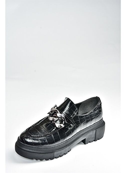 Siyah Kroko Baskı Kalın Tabanlı Günlük Kadın Ayakkabı K294760011 - Görsel 6