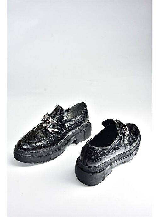Siyah Kroko Baskı Kalın Tabanlı Günlük Kadın Ayakkabı K294760011 - Görsel 7