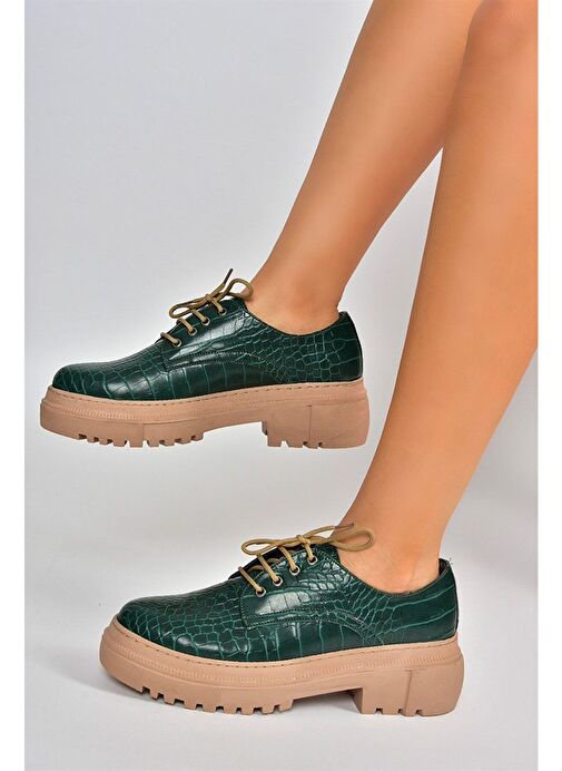 Yeşil Kroko Baskı Kalın Tabanlı Oxford Ayakkabı M294771311 - Görsel 3