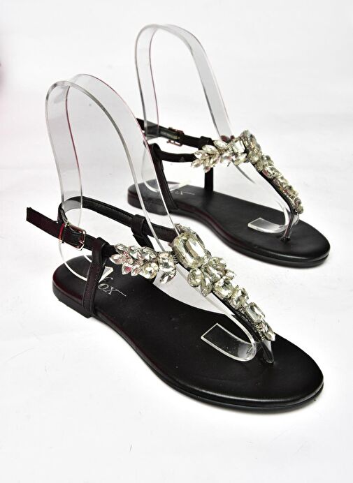 Siyah Taşlı Parmak Arası Kadın Sandalet M272006009 - Görsel 7