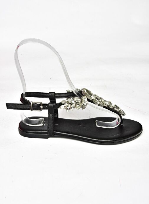 Siyah Taşlı Parmak Arası Kadın Sandalet M272006009 - Görsel 8
