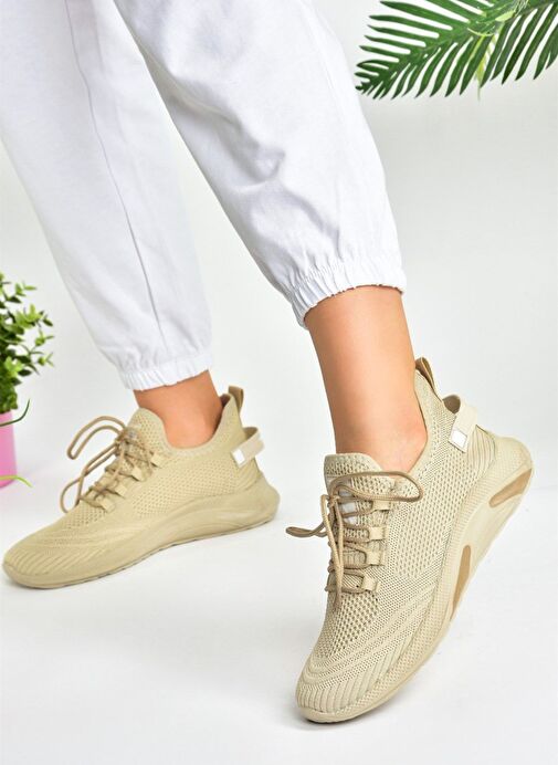 Bej Triko Kumaş Kadın Spor Ayakkabı M702006204 - Görsel 2