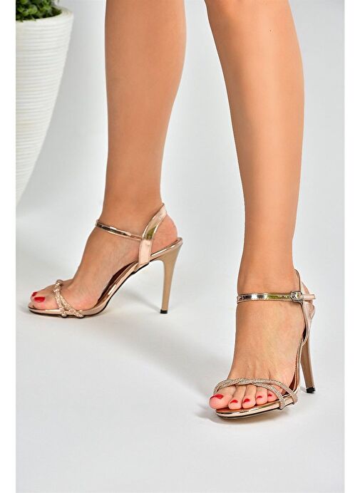 Bronz Ayna Taşlı Yüksek Topuklu Kadın Abiye Ayakkabı M251144234 - Görsel 4