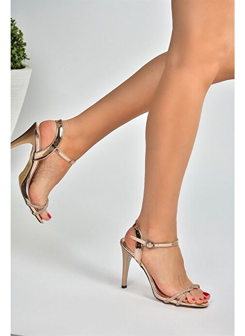 Bronz Ayna Taşlı Yüksek Topuklu Kadın Abiye Ayakkabı M251144234 - Görsel 6