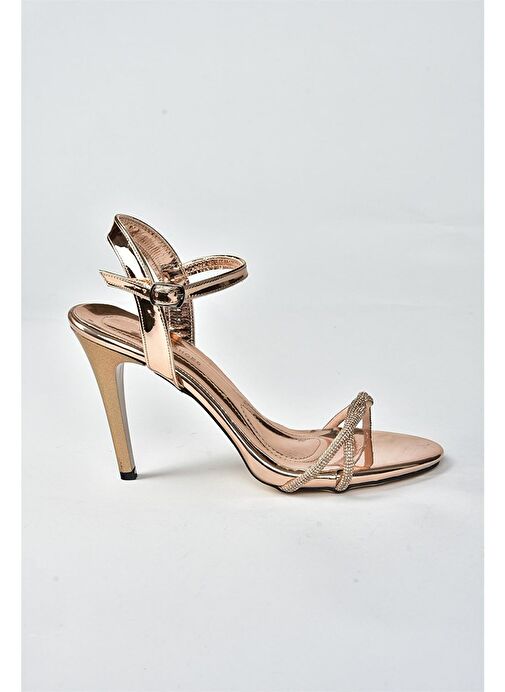 Bronz Ayna Taşlı Yüksek Topuklu Kadın Abiye Ayakkabı M251144234 - Görsel 8
